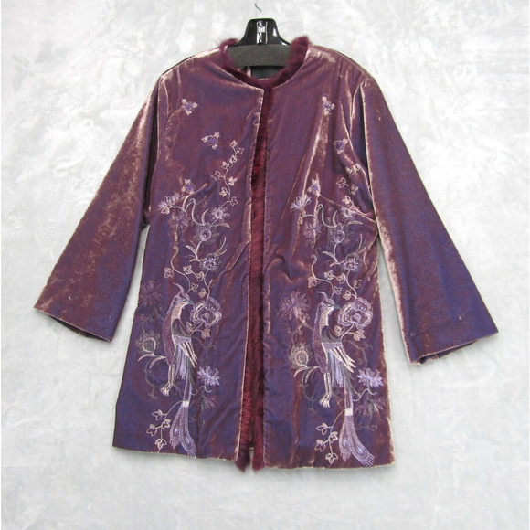 Womens Favourbrook Velvet Coat Floral Embroidered Iridescent Purple Maroon Sz 6